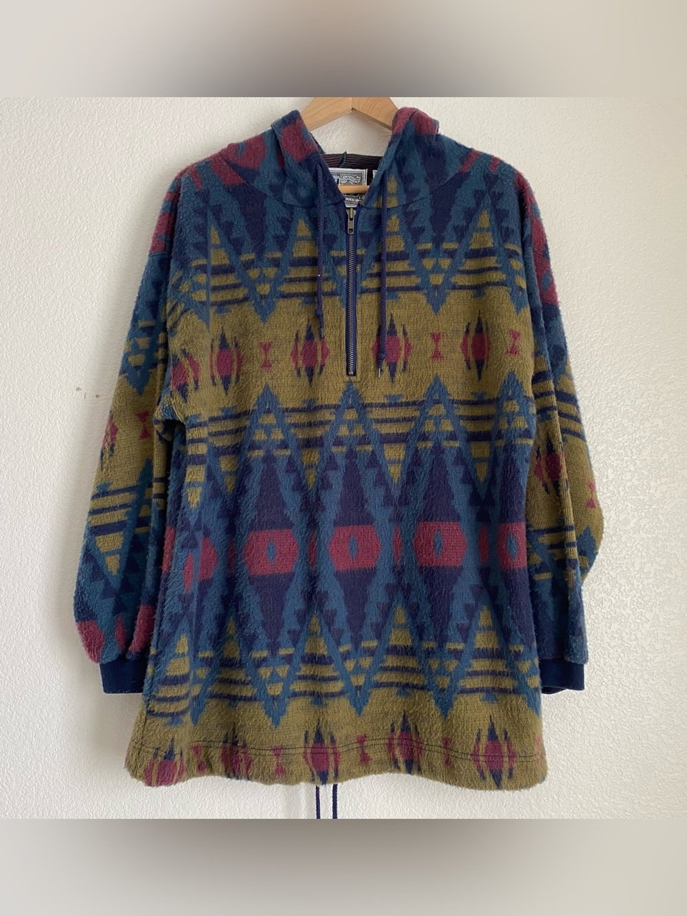 Vintage PAZZO Aztec Southwestern-style pullover fleece hoodie, M